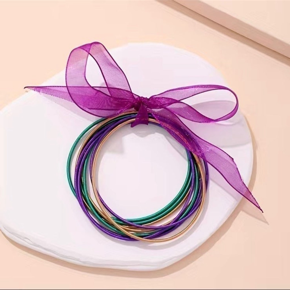 Mardi Gras Ribbon Bracelet Set